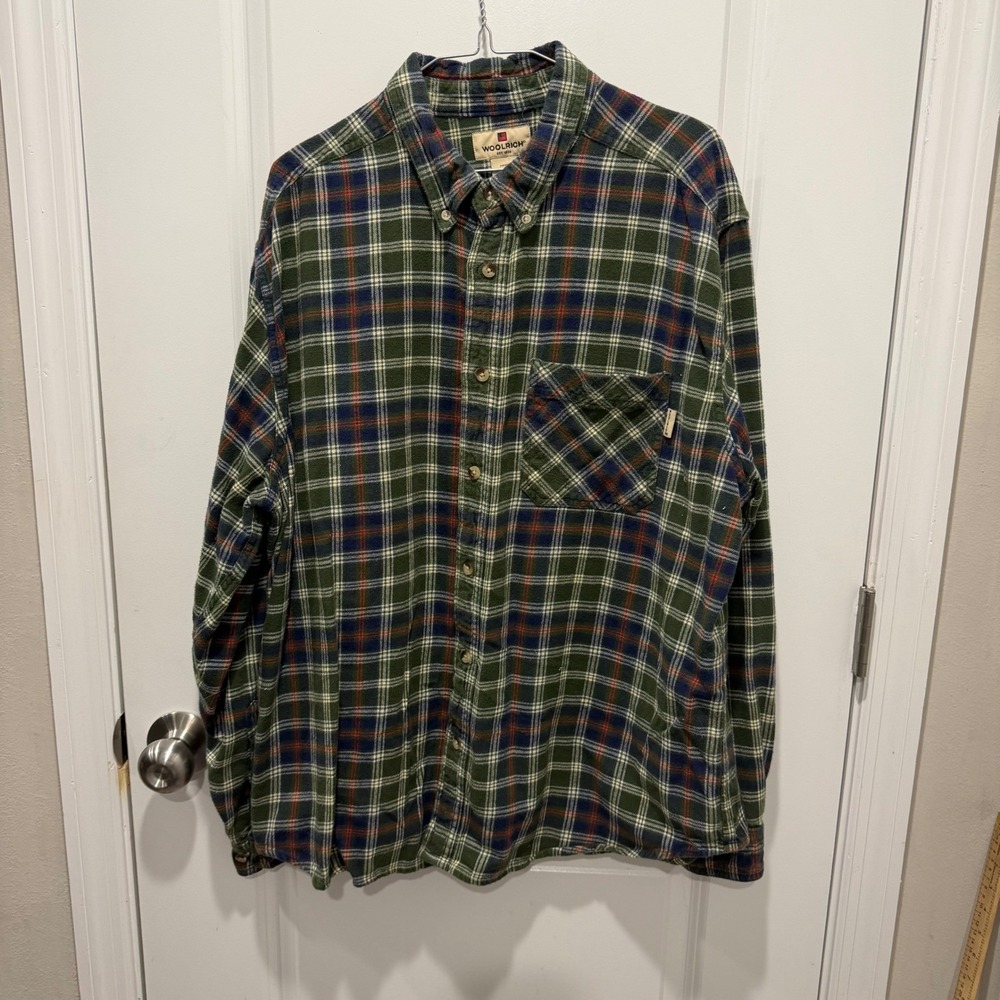 Woolrich Mens Flannel Shirt Plaid Button Down Green XL